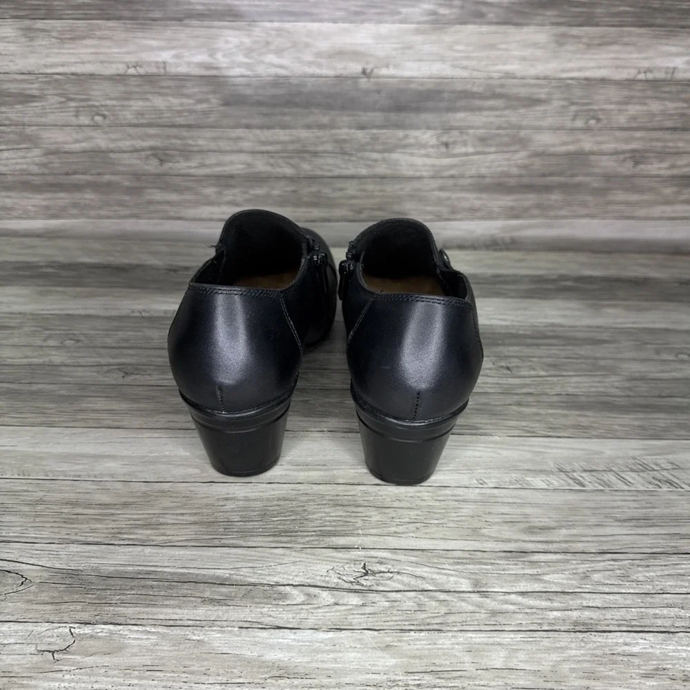 Clarks Emslie Warren Women Size 10 Black Leather Booties Ankle Shoes Heel
